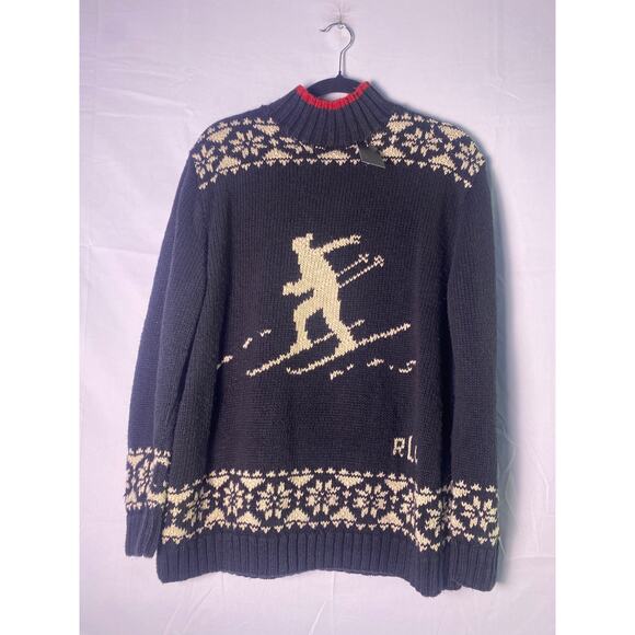 Ralph Lauren Ski Pattern Mock Neck Linen Cotton Knit Sweater Women's Size Medium - Picture 1 of 2